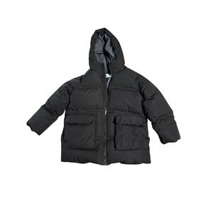 Zara Kids Down Black Puffer Hooded Coat Size 4-5 Unisex Warm Water Resistant